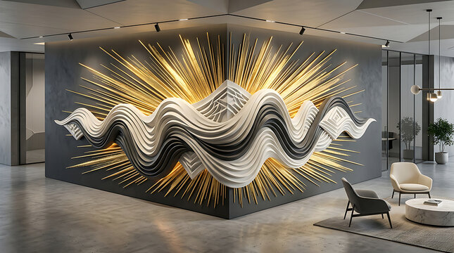 Modern Abstract Wave Wall Art Installation.