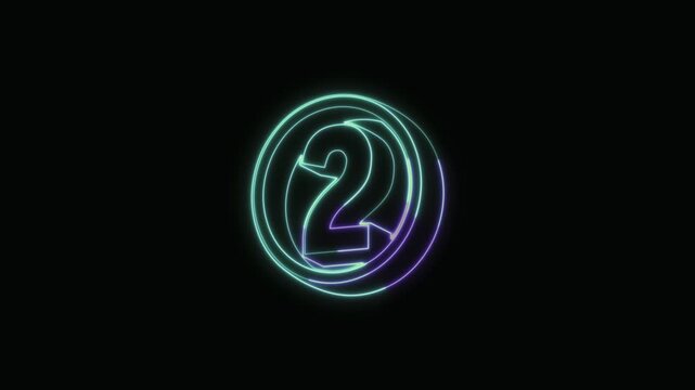 Number 2 Neon Text Seamless Loop 4K Black Background Animated Promotional Typography for Video Editing