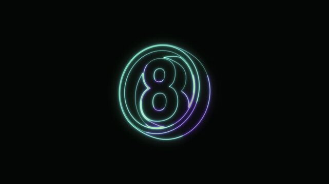 Number 8 Neon Text Seamless Loop 4K Black Background Animated Promotional Typography for Video Editing