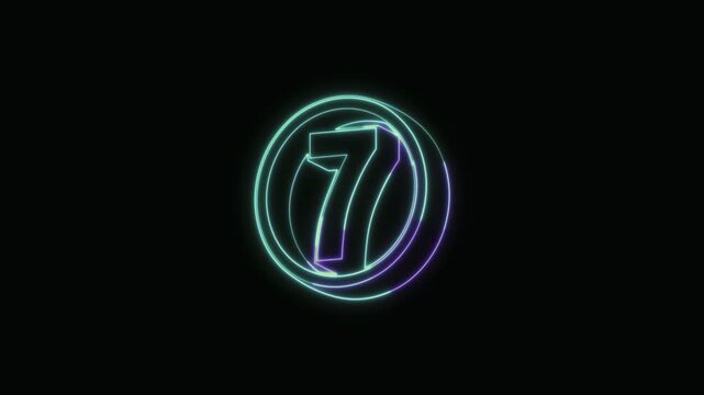 Number 7 Neon Text Seamless Loop 4K Black Background Animated Promotional Typography for Video Editing