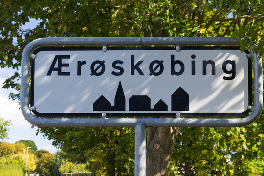 &AElig;r&oslash;sk&oslash;bing Town Sign &ndash; Entrance to the Historic Town on &AElig;r&oslash; Island, Denmark