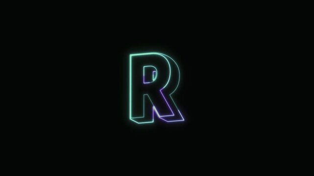  Alphabet R Neon Text Seamless Loop 4K with Black Background Animated Promotional Typography for Video Editing