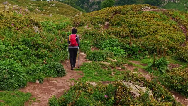 Person walking along dirt hiking trail
