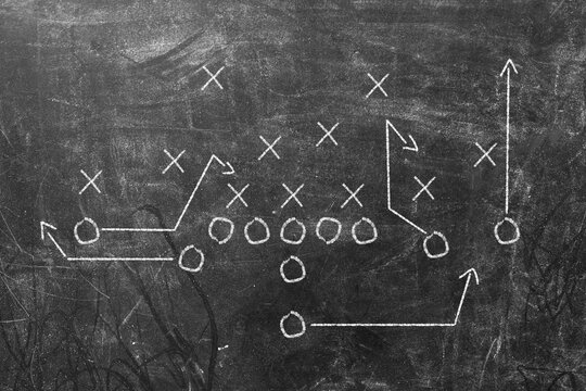 Hand draw strategy game, American football tactics on chalkboard, design element