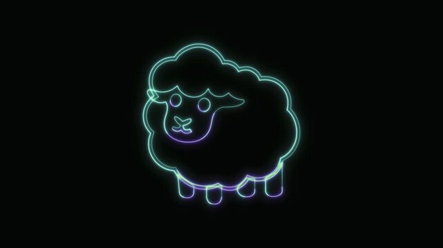  Sheep Icon Neon Seamless Loop 4K with Black Background Animated Promotional Typography for Video Editing