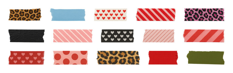 Fototapeta na wymiar PNG Colorful patterned decorative tapes, element set on transparent background