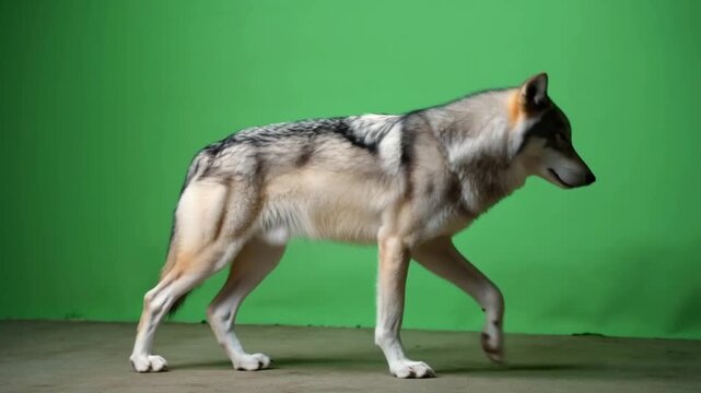 Wild Wolf Walking Looking Around Green Screen