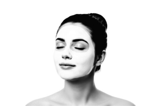 Woman with closed eyes looking relaxed and thoughtful illustration