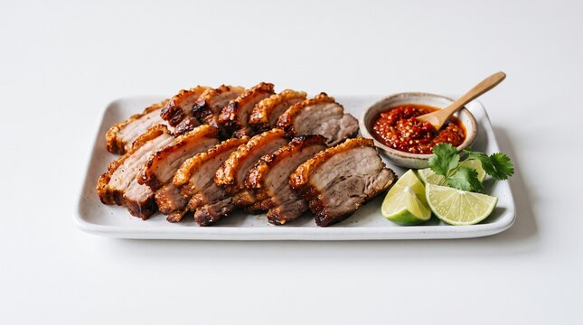 Nusantara Style Roasted Pork Babi Putar Slice for Christmas on Flat White Background