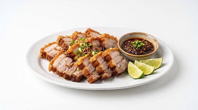 Nusantara Style Roasted Pork Babi Putar Slice for Christmas on Flat White Background