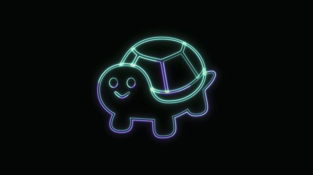  Turtle Icon Neon Seamless Loop 4K with Black Background Animated Promotional Typography for Video Editing
