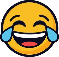 Fototapeta premium Joyful yellow face emoji with tears of laughter expressing extreme happiness and amusement