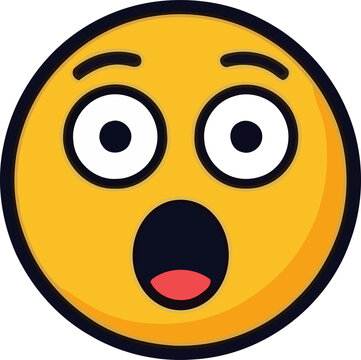 Bright yellow emoji with a surprised expression and wide open mouth isolated on white