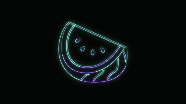  Watermelon Icon Neon Seamless Loop 4K with Black Background Animated Promotional Typography for Video Editing