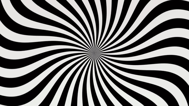 Abstract black and white background with a hypnotic swirling spiral pattern radiating from the center point