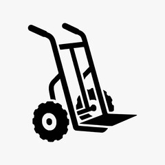 Fototapeta premium Minimalist Black and White Line Drawing of a Wheelbarrow with Two Wheels and Handles with high quality professional line art symbols for modern creative design and digital branding projects