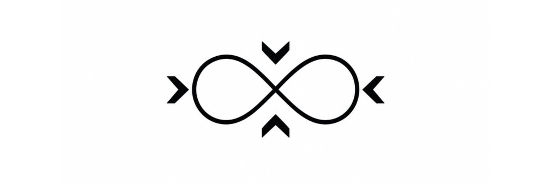 Infinity loop icon with directional arrows in black on white background, continuous flow concept