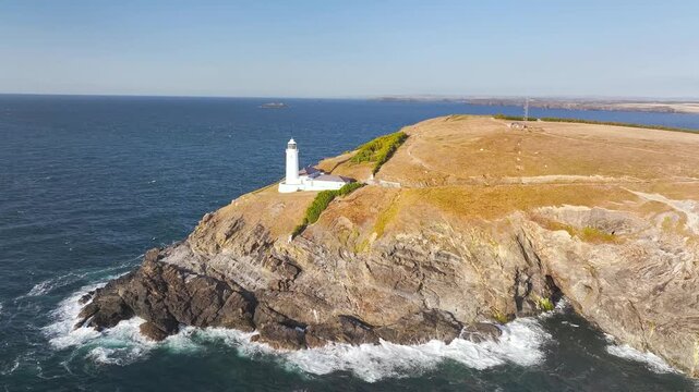 Trevose Head Lighthouse from a drone, Padstow, Cornwall, England, United Kingdom