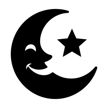 Cute smiling crescent moon with star vector design Editable