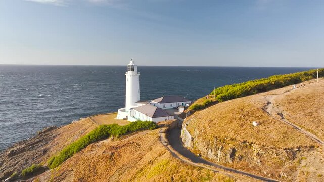 Trevose Head Lighthouse from a drone, Padstow, Cornwall, England, United Kingdom