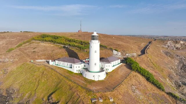 Trevose Head Lighthouse from a drone, Padstow, Cornwall, England, United Kingdom
