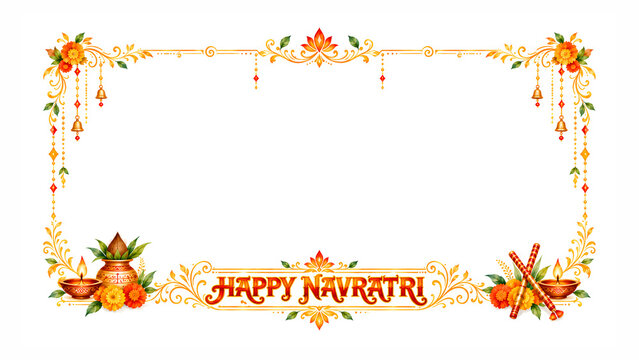 Navratri digital social template featuring an ornate golden temple and Goddess.