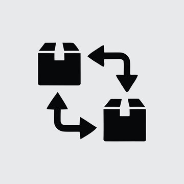 Parcel return and replacement icon, product exchange cycle or reverse logistics vector