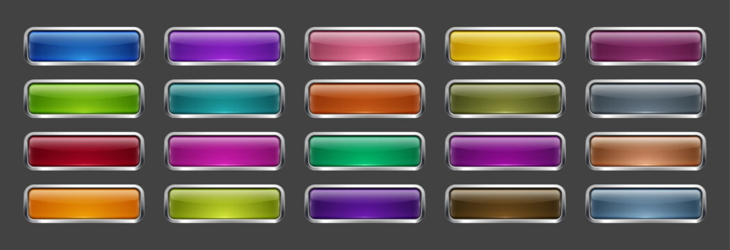 Glossy Colorful Web Buttons Set Vector Graphic UI UX Design Elements for Web Game and Mobile Design, Editable AI file