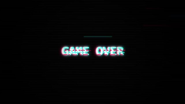 Game Over Text Digital Glitch Effect Retro Arcade End Screen Loop