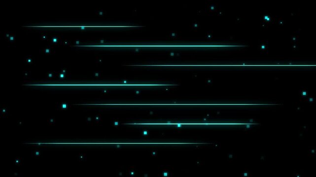 Cyber Digital Data Stream Horizontal Cyan Light Beams Background