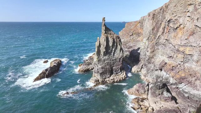 View of Gunver Head over Trevone Bay from a drone, Trevone, Padstow, Cornwall, England, United Kingdom, Summer 2026
