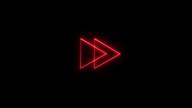 Red Neon Double Fast Forward Icon Glowing on Black Background, Media Control and Speed Concept