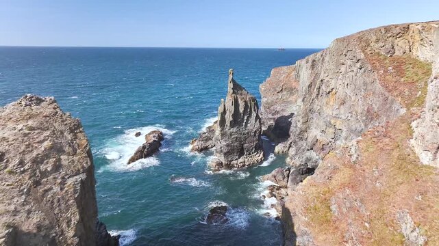 View of Gunver Head over Trevone Bay from a drone, Trevone, Padstow, Cornwall, England, United Kingdom, Summer 2026