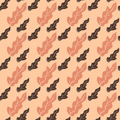 Fototapeta premium Autumn seamless pattern with abstract oak leaves on beige background