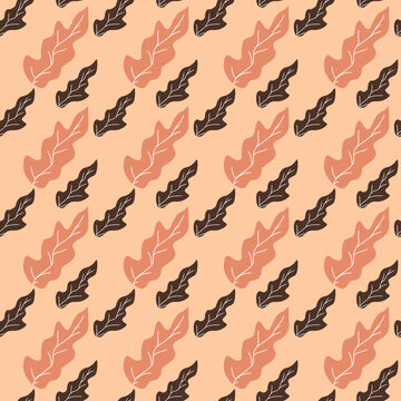 Autumn seamless pattern with abstract oak leaves on beige background