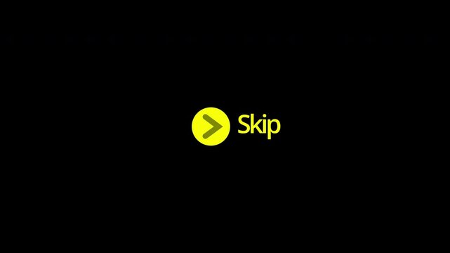 Skip button with loop arrow icon sign animation on transparent background, Interactive skip ad button animation with Alpha channel in 4K VIDEO.