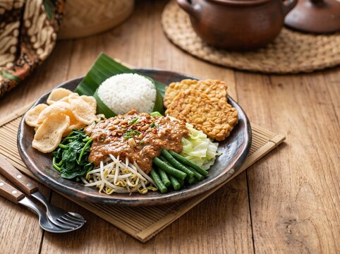 Indonesia pecel with peanut sauce