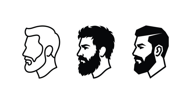 Three male head silhouettes showcase varying beard and hairstyle designs