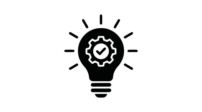 Vector illustration of light bulb icon with gear and check mark on a transparent background