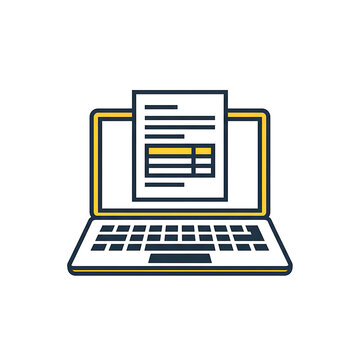 Icon Minimalist Vector Illustration of a Laptop Computer Displaying a Digital Document with a Table on the Screen Perfect for Business and