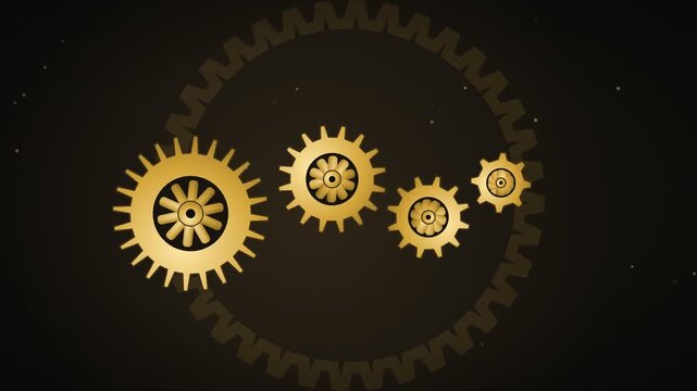 Interlocking Golden Clock Gears Turning