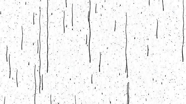 Black Ink Rain Overlay Animation with Hand Drawn Dripping Streaks and Splatter Effects on White Background