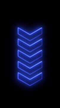 Blue Neon Downward Chevron Arrows Animation with Futuristic Light Effect