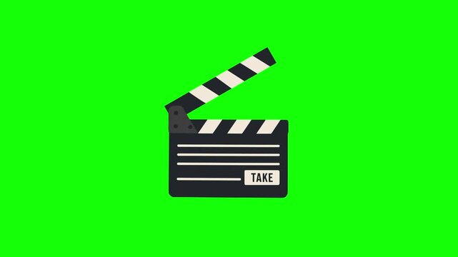 A classic movie clapperboard icon isolated on a bright green chroma key background.