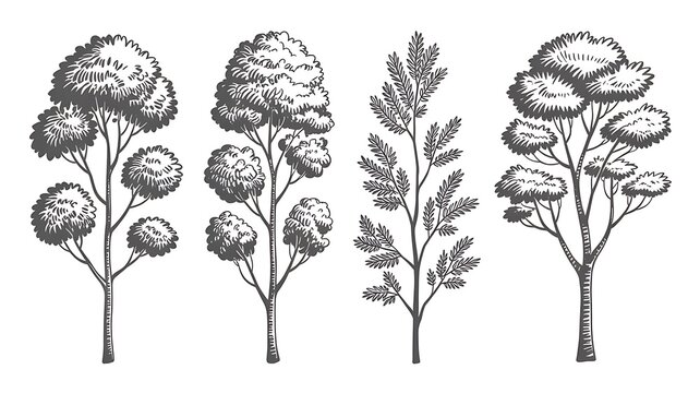 Set of stylish young trees in elevation view for use in architectural drawings 