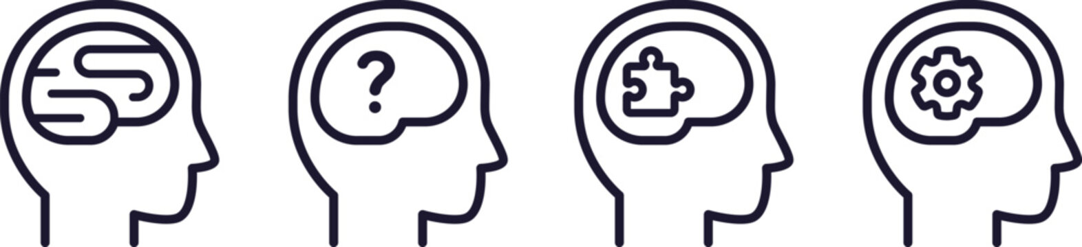 Brain, cognitive impairment and mental health line icon set. Disability and accessibility. Simple, minimal black and white outline vector illustration.