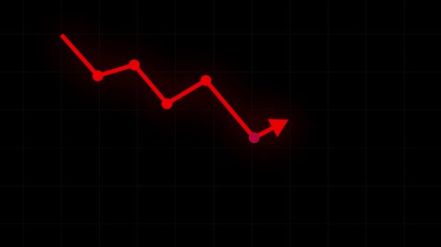 Red Downward Trending Line Graph Animation with Falling Arrow, Stock Market Decline and Financial Loss on Dark Background