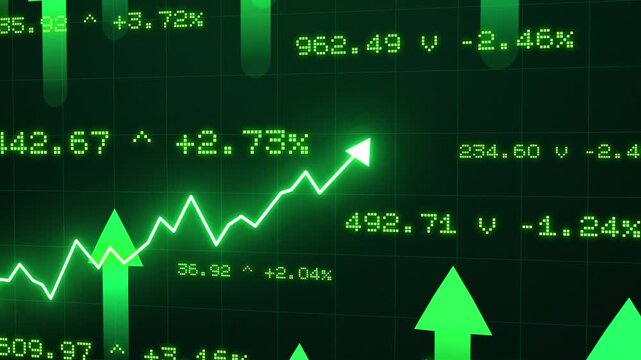 Stock Market Growth Animation with Rising Graph and Upward Arrows