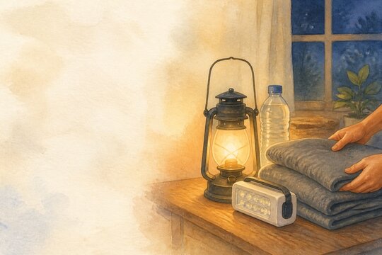 Lantern and blankets prepared for a home power outage