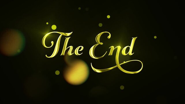 The End Elegant Gold Calligraphy Typography Animation with Glowing Bokeh Light Effects on Dark Background